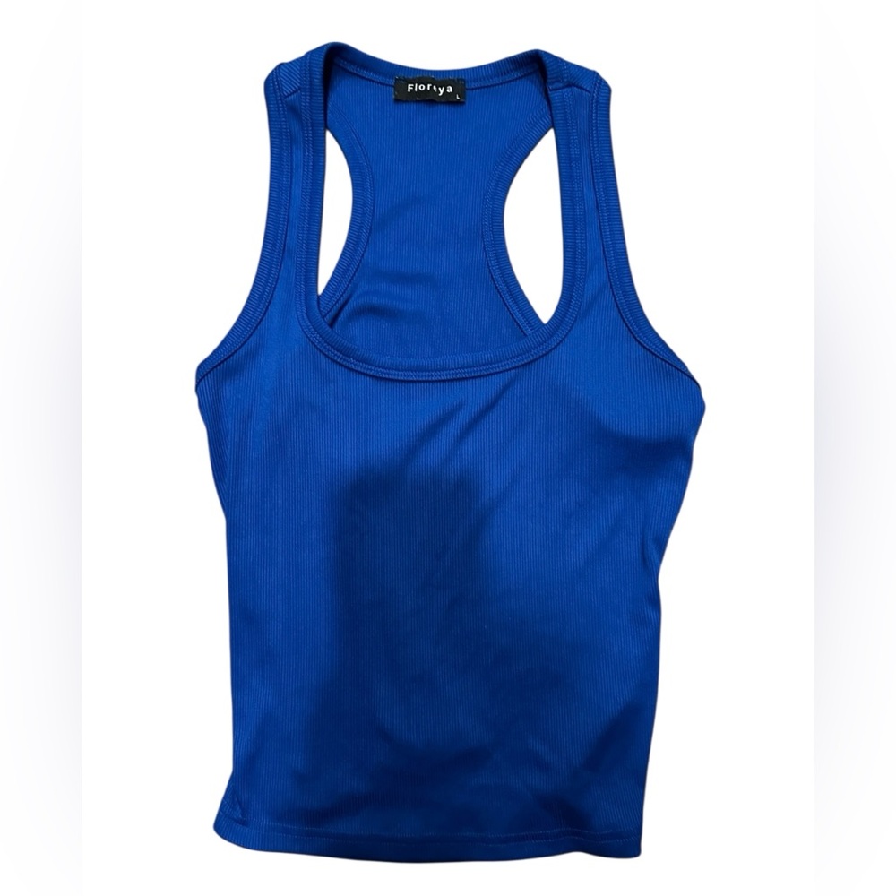 ML. Sleek Blue Racerback Tank Top.  LG/GR/GR01.